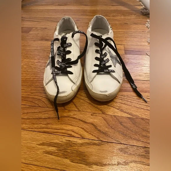 Golden Goose Women's white leather Super-Star with glittery heel tab Size 41 - Picture 6 of 15